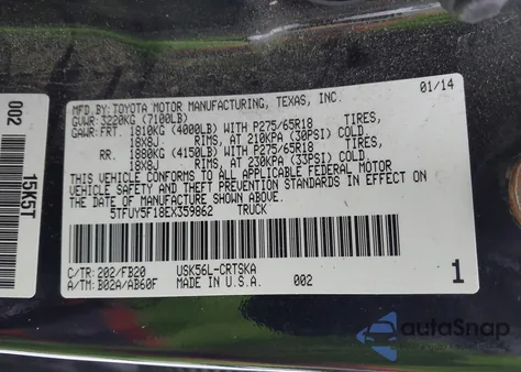 2014 Toyota Tundra Sr5 5.7L V8 from USA, damaged, VIN 5TFUY5F18EX359862